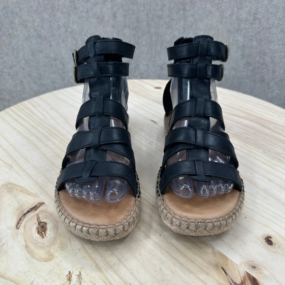 Born San Jacinto Sandals Women Size 7 Black Leather Espadrille Gladiator Strappy